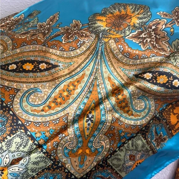 2/$30 Chic Paisley Scarf in Blue and Orange - Picture 8 of 8